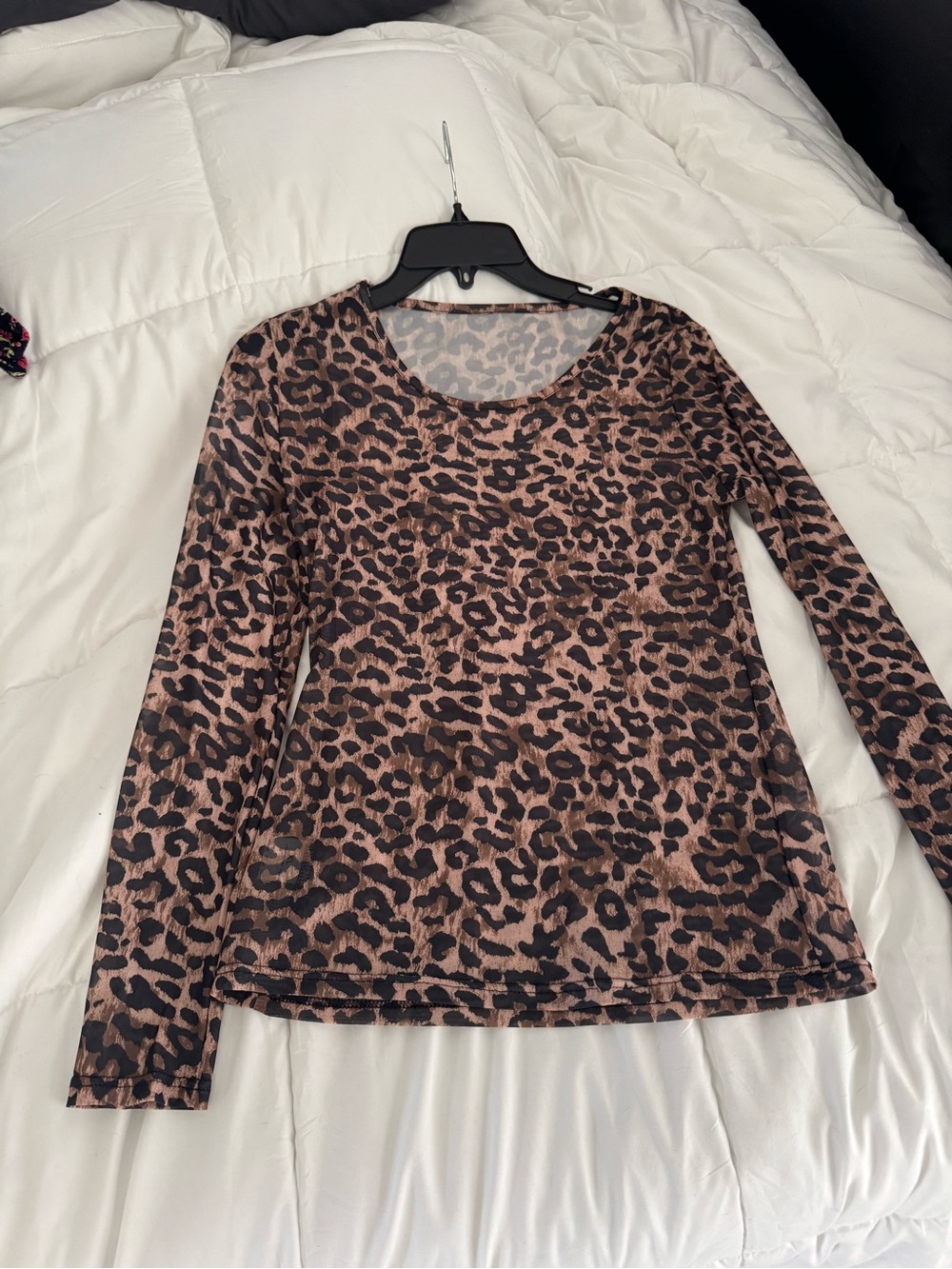 Sheer Leopard Print Long-Sleeve Top - Brown - Picture 2 of 2